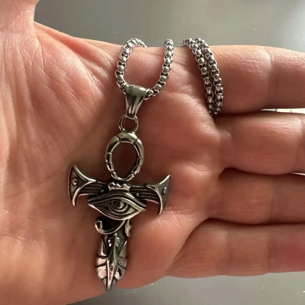 Silver Plated Stainless Steel Egyptian Ankh Cross Pendant 24” Box Chain Eye Gift